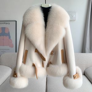 Femmes fourrure fausse PUDI mode femmes veste en daim doublure en duvet de canard manteau d'hiver avec grand col réel CT313 230922