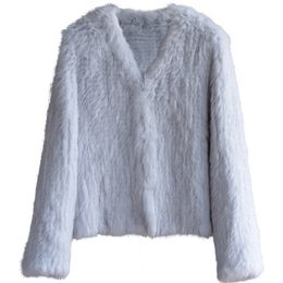 Piel para mujer Faux Real Rabbit Abrigos Chaquetas de punto Invierno Suave Cálido Natural Lady Outerwear S3568 230904