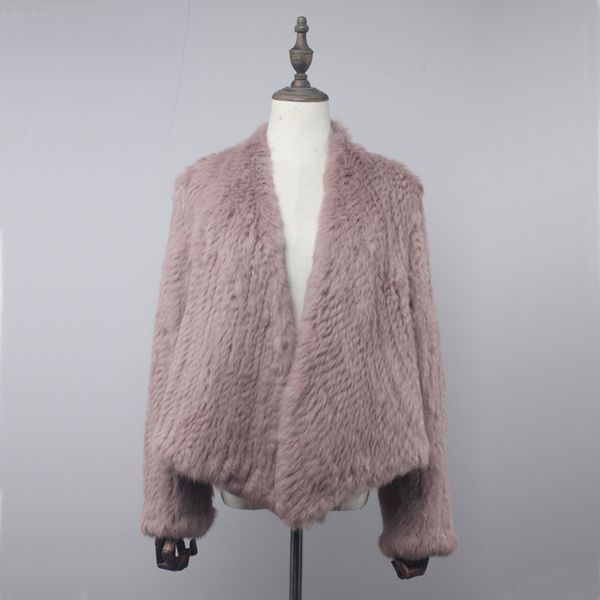 Cardigan en tricot de fausse fourrure pour femme, veste naturelle faite à la main, col irrégulier, pardessus tricoté, gilet d'extérieur, 230922