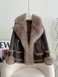 Femmes Fourrure Faux RosEvans Agneau Manteau Femmes Mode Chaud Véritable Mouton Col Bouclé Lapin Doublure Veste Courte Épaisse Fermeture Éclair Fit Hiver 231010