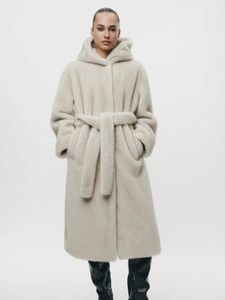 Womens Fur Faux RR2833 X Lange nepbontjas met capuchon winter warm nep nertsen jasje voorste gesp dames tailleband 231121