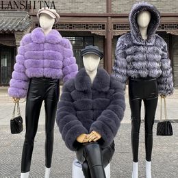 Manteau en fausse fourrure pour femme, col véritable, capuche, manches longues, veste naturelle, vêtements d'automne et d'hiver, 231018