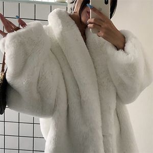 Dames bont faux witte jas winter oversized dikke warme pluizige jas vrouwen losse casual stijlvol Koreaanse mode streetwear 220927