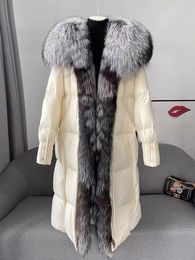 Dames bont faux winterjas dames ganzendons jas lang dik warm oversized echte vossenkraag luxe mode bovenkleding streetwear 231113