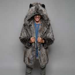 Abrigo de piel sintética para mujer, abrigo informal para hombre y mujer, chaqueta con capucha con orejas de oso, abrigo cálido de manga larga Hkd230727 2021