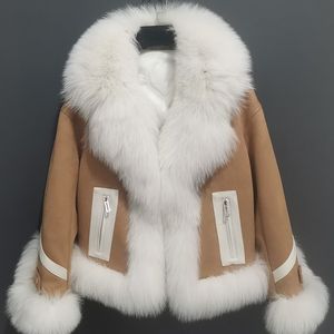 Veste d'hiver en fausse fourrure d'oie pour femme, col naturel, manteaux courts bouffants, vêtements d'extérieur épais, pardessus 230922