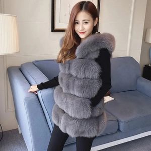 Femmes fourrure fausse hiver manteau artificiel chaud gilet coréen solide à capuche épais femmes mode gris blanc noir vêtements 231031