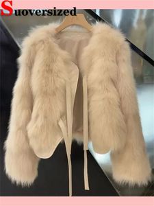 Piel para mujer de imitación de invierno abrigos cortos cálidos espesar imitar pieles chaquetas moda coreana suelta felpa jaqueta mujeres lujo peludo casaco 231017