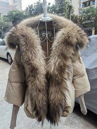 Damen-Fell-Imitat-Winter-True-Fox-Kragen-weiße Entendaunen-gepolsterte Jacke, normaler, modischer, warmer, großer Mantel 231122