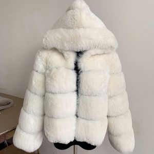 Femmes fourrure fausse hiver chaud fausse fourrure de renard à capuche manteau épais à capuche veste de luxe femmes hiver fausse haute qualité 231127