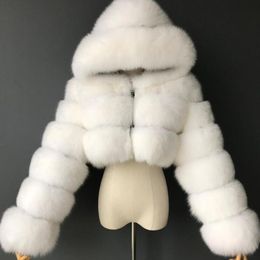 Femmes fourrure fausse hiver chaud mode manteau à capuche femmes S3XL fourrure pardessus élégant en peluche récolte veste Femme couleur quotidien décontracté 230904