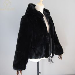 Dames bont faux winter vrouw echte rex konijn jassen meisjes warme natuurlijke capuchon jassen mode zipper echte bovenkleding 221122