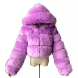 Femmes fourrure fausse hiver femmes manteau épaissi chaud à capuche veste courte femme mode couleur unie veste décontractée tempérament haut 231018