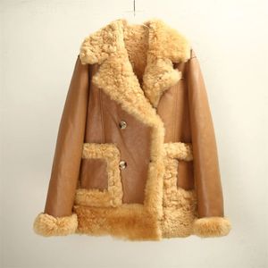 Femmes fourrure fausse femmes bazar manteau en peau de mouton costume col épais chaud moelleux en cuir naturel vêtements d'extérieur hiver vraie veste 231113