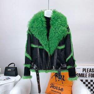 Frauen Pelz Faux Frauen Mädchen Kaninchen Warme Mäntel Weibliche Dame Lamm Wolle Kragen Motorrad Jacke Winter Mantel JT3238 230922