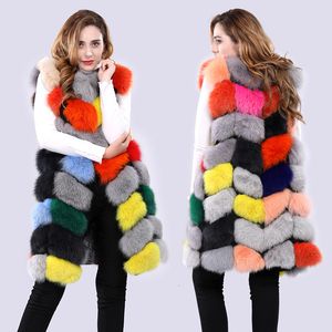 Dames bont faux vrouwen natuurlijke donzige echte vest winterdame warme kleurrijke vest jas vrouwelijke mode casual lange stijl gilets 221122