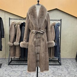 Manteau d'hiver en fausse fourrure pour femme, veste d'hiver avec col de lapin naturel, vêtement d'extérieur de luxe, Long, épais et chaud, à la mode, 231017