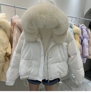 Femmes fourrure fausse femmes hiver mode dames courts manteaux amples blanc canard vers le bas vestes femme réel grand col manteaux à capuche 231112