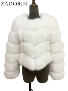 Femmes fourrure fausse ZADORIN manteaux haut court pour femmes veste hiver luxe manteau moelleux hauts blancs 230922
