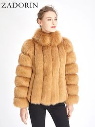 Femmes fourrure fausse ZADORIN mode hiver veste femmes manteau de luxe épais chaud col montant rayé vestes pour manteaux 231202