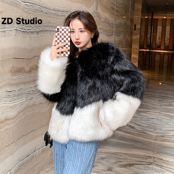 Femmes fourrure fausse ZD Studio automne et hiver Imitation couleur de cheveux manteau femme Version coréenne court dégradé minceur 230925
