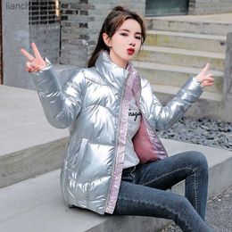 Chaqueta acolchada Parka brillante para mujer, chaqueta recortada de invierno, abrigo cálido, envío gratis, venta al por mayor, ropa de nieve coreana L230619
