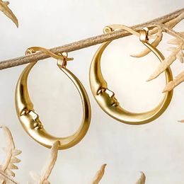 Boucles d'oreilles créoles en or pour femmes, bijoux Vintage, sculpture en métal, personnalité du visage, 240305
