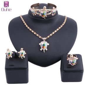 Womens Gold Crystal geëmailleerde schildpad sieraden sets bruiloft kristal verklaring ketting oorbel armband voor bruiden party prom