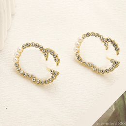Boucles d'oreilles en or pour femmes, bijoux de marque avec lettres et diamants, de styliste, cadeau de fête de mariage