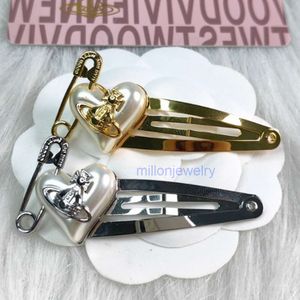 Pince à cheveux pour femme Barrettes de luxe vivianisme pinces westwoodisme pince à cheveux épingle d'amour tempérament personnalisé sentiment haut de gamme épingle à cheveux en forme de coeur Saturne