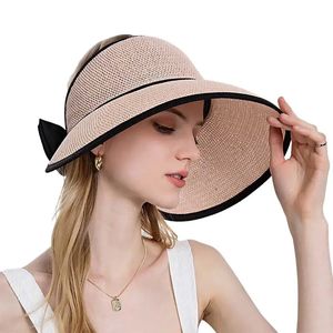 Femmes chapeau été large bord Air soleil chapeaux Protection UV haut vide arc creux paille réglable dames pliable plage 240309
