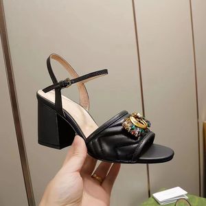 Zapatos de tacón alto para mujer, punta abierta, tacón grueso, sandalias de verano, diseñador de cuero, moda de gran tamaño, ropa formal sexy, zapatos de oficina de temperamento elegante, sandalias 34-43