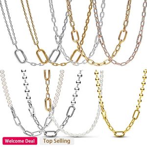 Dames Hoge kwaliteit 925 Sterling Silver Light Luxe Pearl Me Metal Bead Ring Chain Necklace Diy Fashion Charm Jewelry 240511