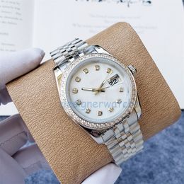 Reloj de alta calidad para mujer Reloj de diseñador de moda de lujo Anillo de diamante Superficie de concha Correa de acero inoxidable Reloj automático de cristal de zafiro resistente al agua para hombre