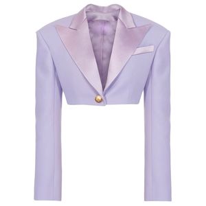 Womens High Street Est Designer Blazer Womens Satin Collar Single Button Crop Blazer Jacket