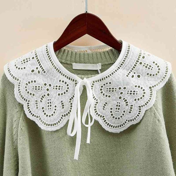 Femmes évider libellule blanc faux faux col Lolita Jacquard dentelle florale grand châle collier court Poncho Capelet