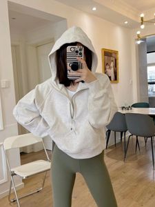 Sweat à capuche pour femme Scuba Designer Half Zip Yoga Sweatshirt Dames Gym Sportswear Sports de plein air Jogging Sweat à capuche épais à manches longues avec veste polaire Taille2-12