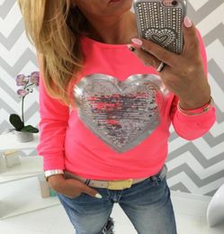 Dames hoodies mode lange mouw vrouwelijke sweatshirt jumper mooie lovertjes hart pullovers hoody lady tracksuits tops9047646