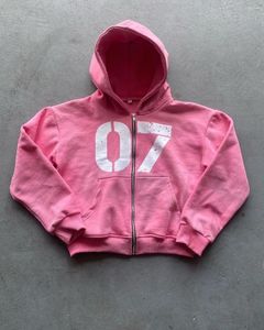 Dames Hoodies Harajuku Pink Grunge Oversized Sweatshirt Zip omhoog Hoodie Men Goth Y2K Tops Streetwear Kleding