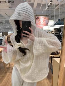 Sweats à capuche pour femmes Onalippa Mohair Sweat à capuche Vent doux Lâche Manches longues Mode coréenne Mince Solide All Match Pull Femmes