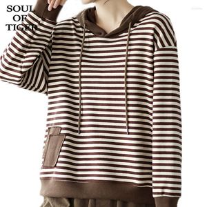 Sweats à capuche pour femmes Soul Of Tiger Womens Loose Stimula Design 2023 Hiver Européen Hooded Street Swetshirts Vintage Vintage Elegant Vêtements
