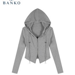 Dames Hoodies Sweatshirt Herfst Winter Trekkoord Hoodies Truien Sweatshirts Lange mouwen Onregelmatige Kniprits Ontwerp Gebreide trui 220921