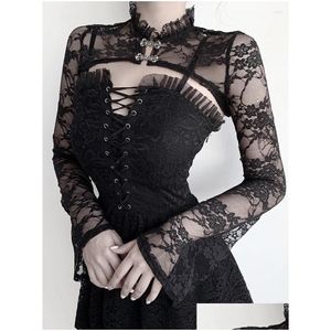 Sweats à capuche pour femmes 2024 Weshort Femmes Broderie vintage Y Flower Lace Lace Long Gothic Streetwear Party Elegant Top Drop Dhyht