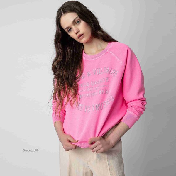 Sudaderas con capucha para mujer Sudaderas 23ss Zadig Voltaire Top Designer Sudadera con capucha Moda Estilo clásico Letras Cuello redondo Casual para mujer Fleece Jersey Sweate 8ymx