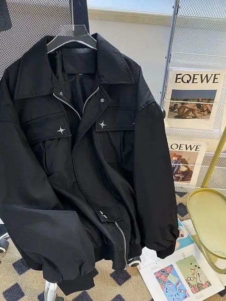 Sweats à capuche pour femmes Sweatshirts Style américain rétro noir col polo veste pilote hommes et femmes automne hiver mode streetwear design sens couple manteau 231218