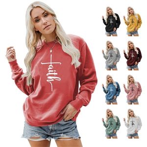 Dames hoodies sweatshirts herfst en winter damesjack longsleve trui losse casual christelijk patroon printen geloof crew nek sweatshirt 221010