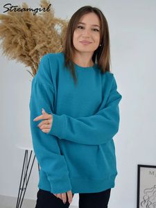 Sweats à capuche pour femmes Sweatshirts Automne Coton Pull Oversize Femmes O Cou Lâche À Manches Longues Top Solide Surdimensionné Sweat-shirt Vert Pour 230928
