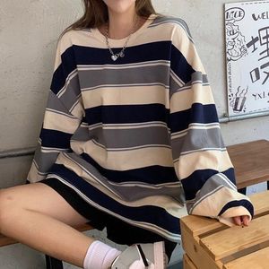 Sudaderas con capucha para mujer Sudaderas Otoño Sudadera de gran tamaño a rayas Mujeres Harajuku Jerseys Moda coreana Parejas a juego Tops de manga larga Streetwear 230208