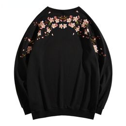 Womens Hoodies Sweatshirts Blossom Borduur Kaus Harajuku Streetwear Pria Pullover Hitam Putih Longgar Kasual voor Wanita CS720 230328