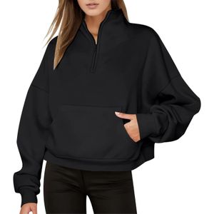 Sweats à capuche pour femmes Sweatshirts Casual Polaire Femmes Veste Automne Hiver Mode Lâche Col Montant Demi-Zippé Sweat-shirt Outwear Avec Poches 231215